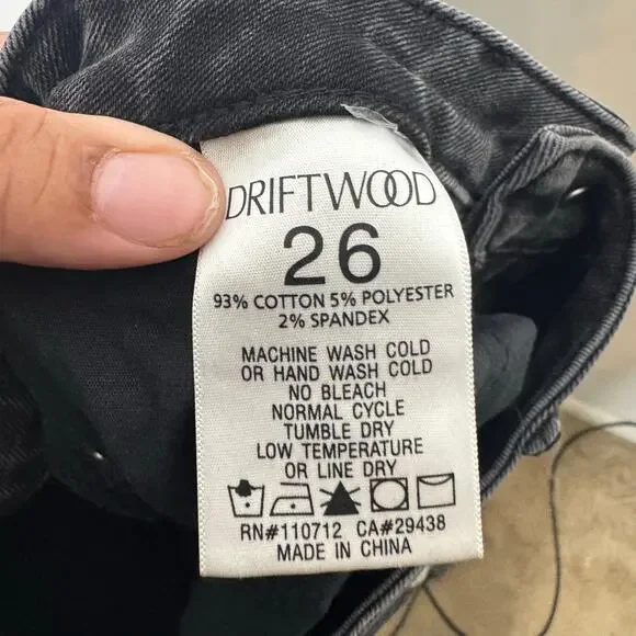Driftwood Colette Jeans 26 Black Embroidered Side Stripe Boho Frayed Hem Denim‎ - Picture 4 of 15